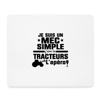 un mec simple j'aime les TRACTEURS - Tapis de souris (format paysage) - blanc - Devant