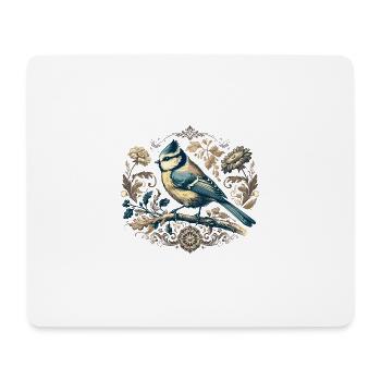 Blaumeise Retroblumen - Mousepad (Querformat) - Weiß - Vorne