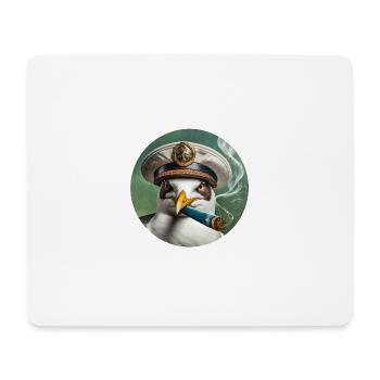 Captain Möwe mit Zigarre und Kapitänsmütze - Mousepad (Querformat) - Weiß - Vorne