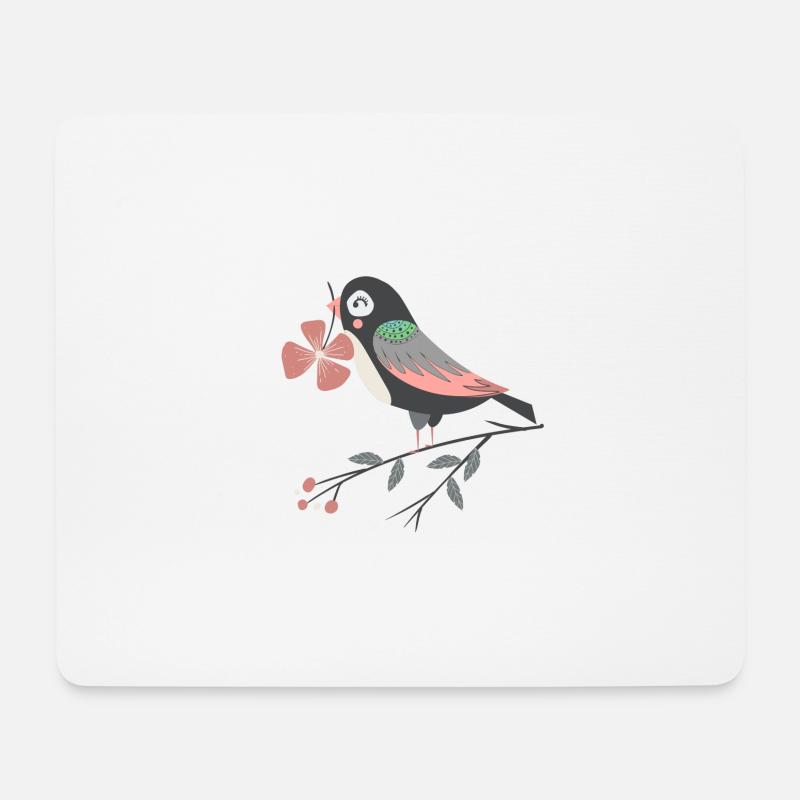 bird with four-leaf clover - Mouse Pad (horizontal) - white