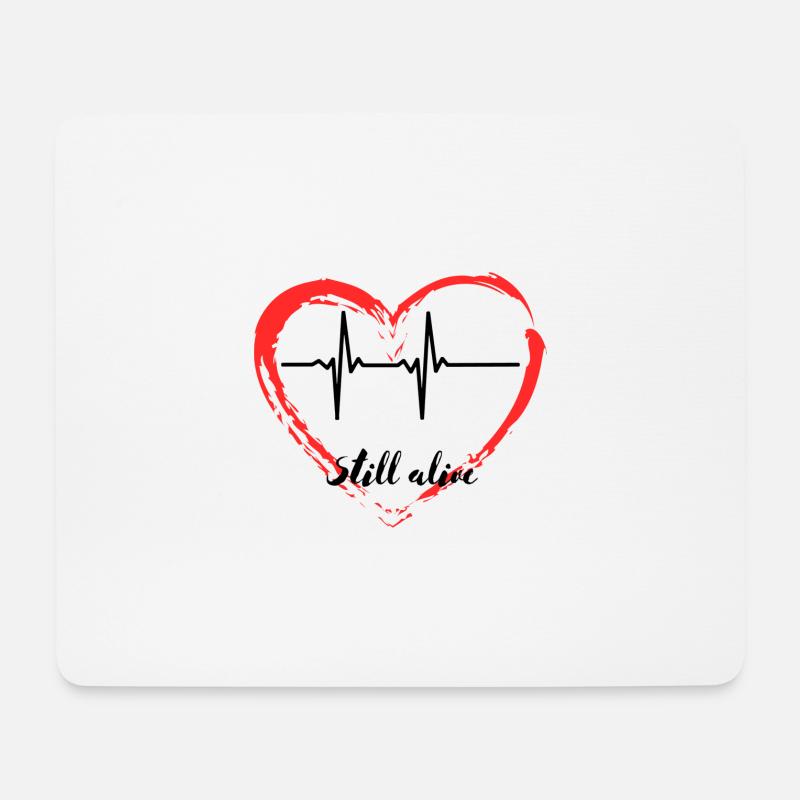 Herzschlag Herz Leben still alive Puls Herz Liebe - Mousepad (Querformat) - Weiß