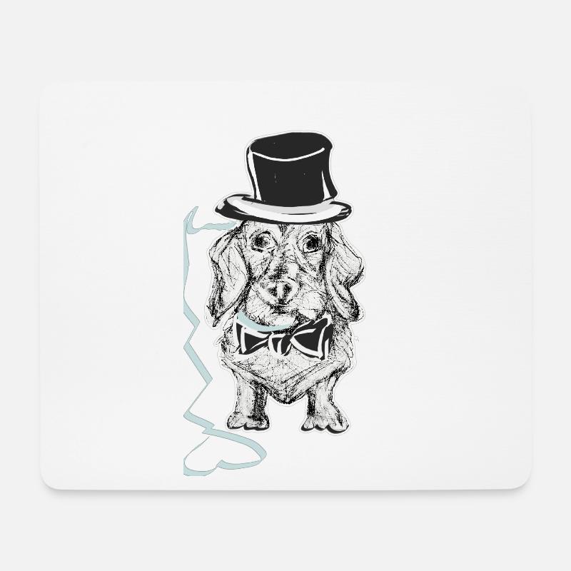 Teckel avec chapeau - Tapis de souris (format paysage) - blanc
