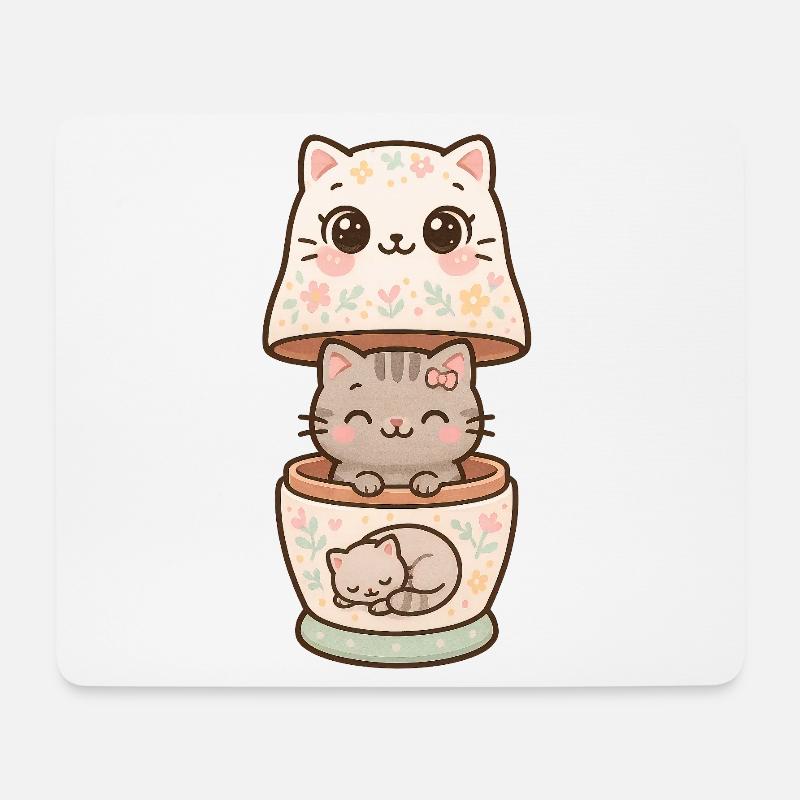 Kawaii Matroschka Katze - Mousepad (Querformat) - Weiß
