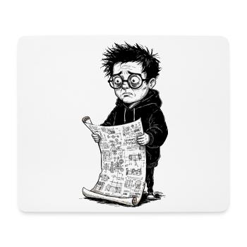 Trauriger Junge, der schwarze Zeitung weiß liest - Mousepad (Querformat) - Weiß - Vorne