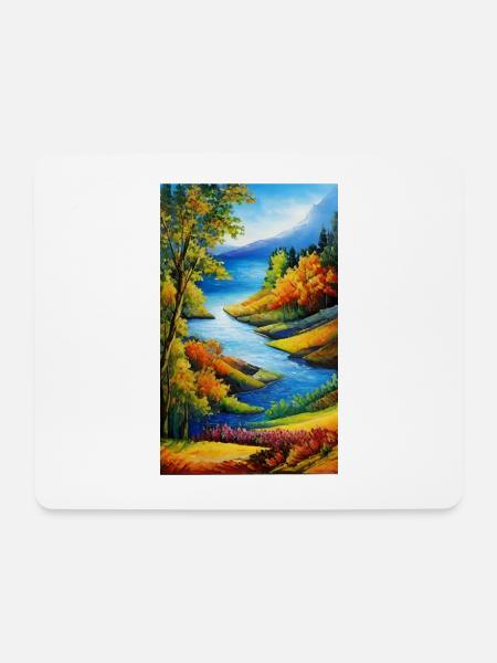 Serene Watercolor nature scene in autumn - Mouse Pad (horizontal) - white