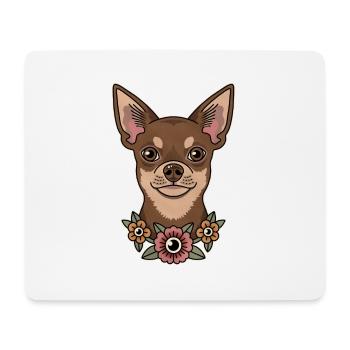 Portrait mignon de Chihuahua avec des fleurs - Tapis de souris (format paysage) - blanc - Devant