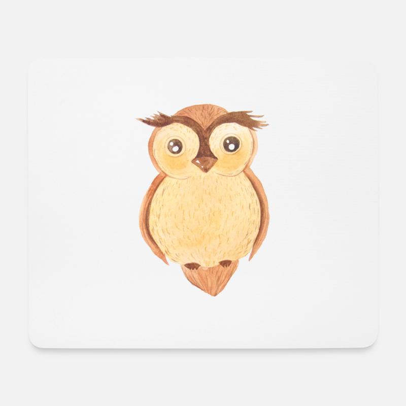 Uhu Hibou Aquarelle - Tapis de souris (format paysage) - blanc