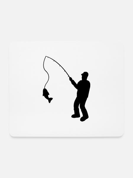 Fischer mit Angelrute und Fisch - Mousepad (Querformat) - Weiß