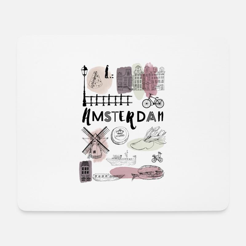 Amsterdam landmark illustration - Mousepad (Querformat) - Weiß