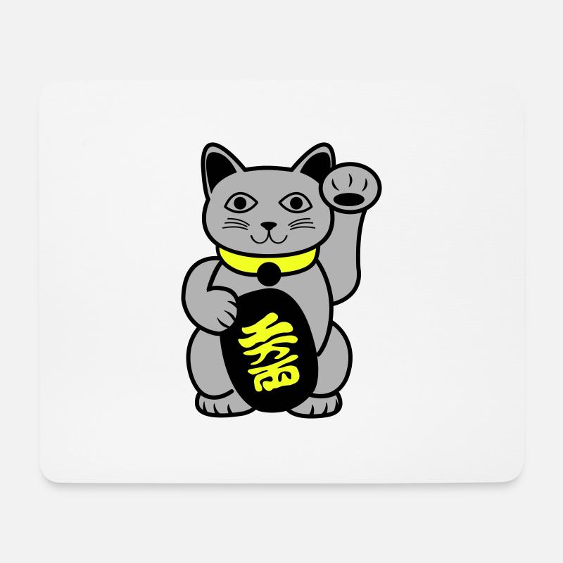 Maneki Winkekatze - Mousepad (Querformat) - Weiß