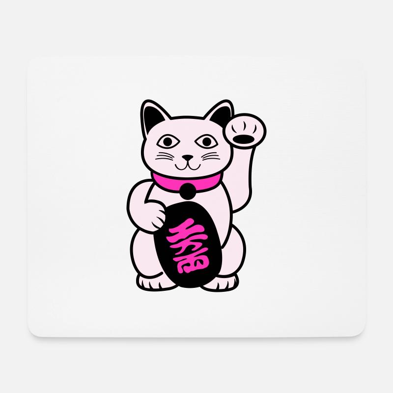 Maneki Winkekatze - Mousepad (Querformat) - Weiß
