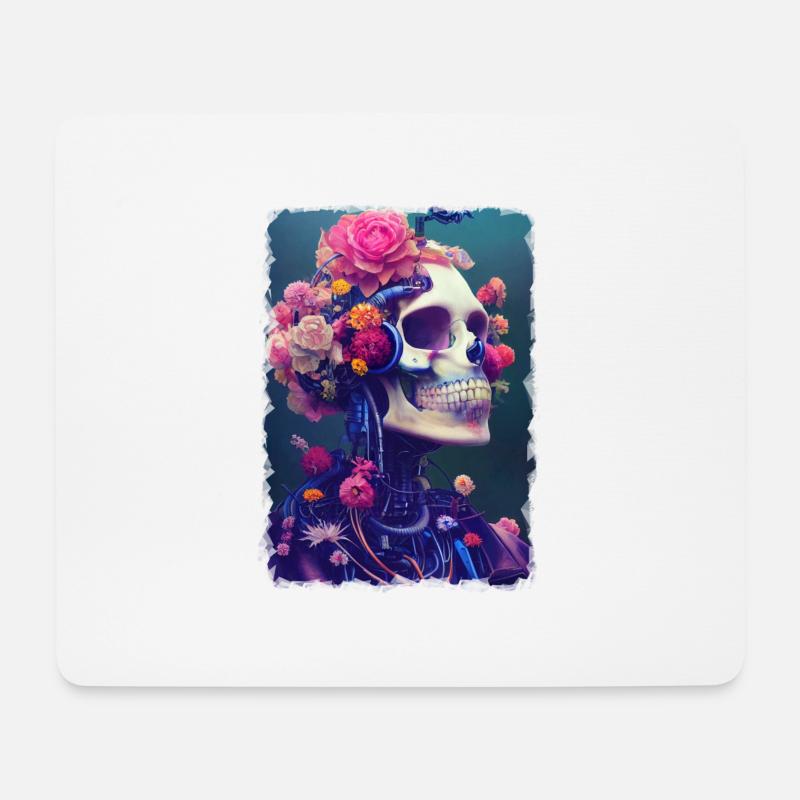 Verschmelzung von Blumen und Totenkopf - Mousepad (Querformat) - Weiß