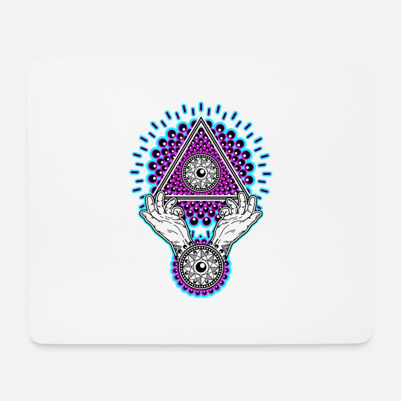Neon Illuminati Pyramide 23 mit Aura, Schwarzlicht - Mousepad (Querformat) - Weiß