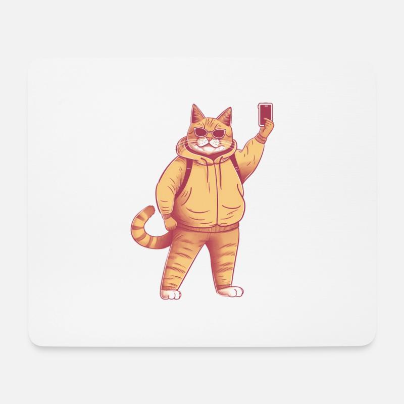 Selphie-Katze - Mousepad (Querformat) - Weiß