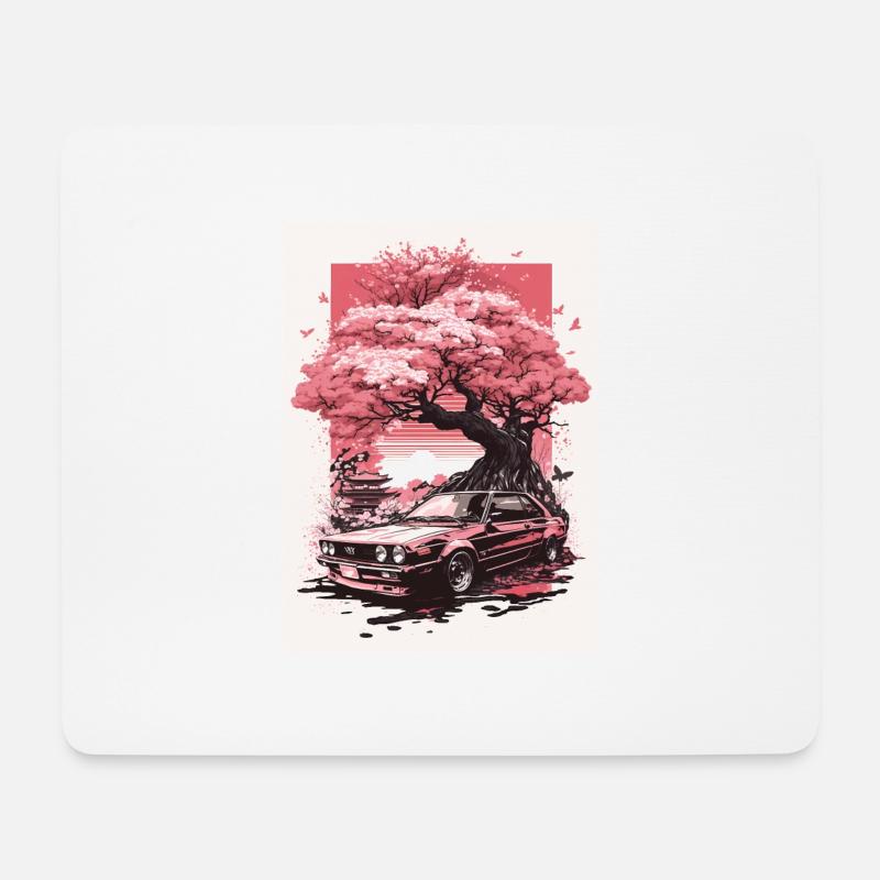 Vintage Sakura Kirschblüten Baum Auto - Mousepad (Querformat) - Weiß