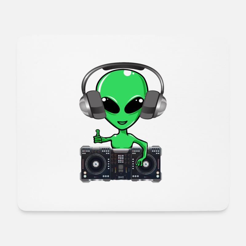 Lustiger grüner DJ Alien - Mousepad (Querformat) - Weiß