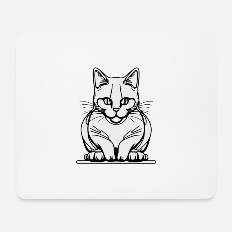 Einzeilige sitzende Katze - Mousepad (Querformat) - Weiß