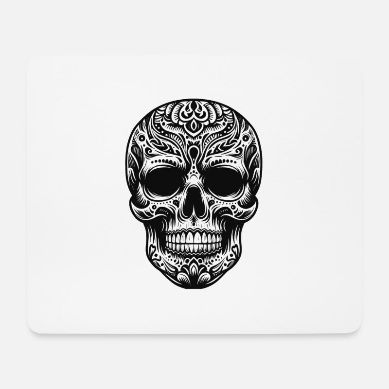 Black White Skull Pattern - Mouse Pad (horizontal) - white