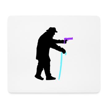 Grandpa robber silhouette with walking stick and gun - Mouse Pad (horizontal) - white - Front