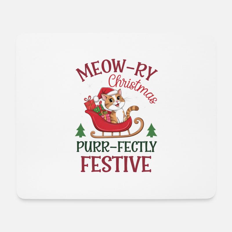 Meow-ry Christmas Purr-fectly Festive - Mousepad (Querformat) - Weiß
