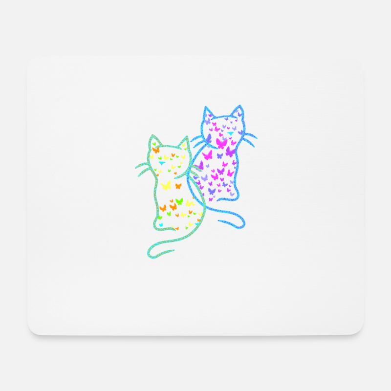 Frühling Sommer Katzen Katze Schmetterlinge - Mousepad (Querformat) - Weiß