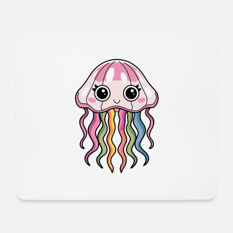 Cute Kawaii Jellyfish with Rainbow Tentacles - Mouse Pad (horizontal) - white