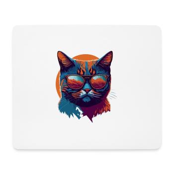 Rebel Paws: Retro Cat T-Shirt Art - Mouse Pad (horizontal) - white - Front