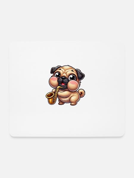 Süßer Mops Saxofon Musiker Cartoon Jazz - Mousepad (Querformat) - Weiß