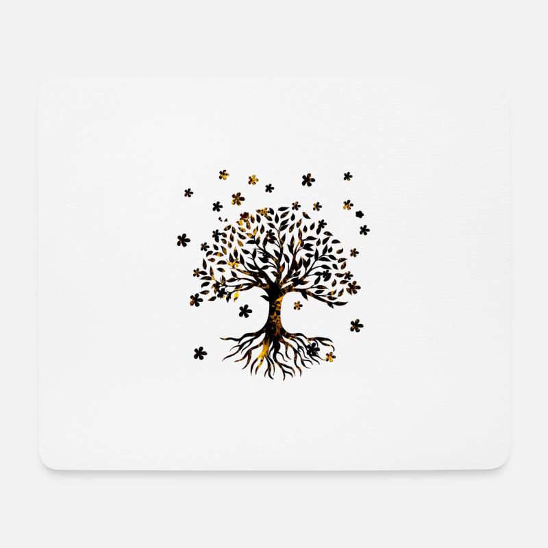 Baum des Lebens ,Lebensbaum,blumen,gold,schwarz - Mousepad (Querformat) - Weiß