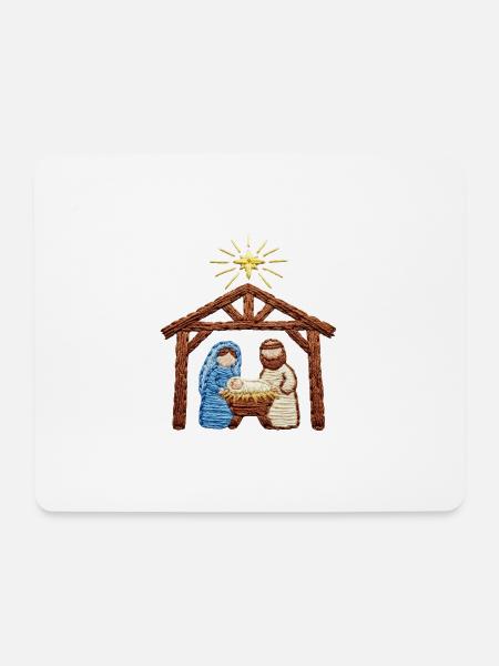 Bestickte Krippe – Weihnachtsgeschichte (gedruckt) - Mousepad (Querformat) - Weiß