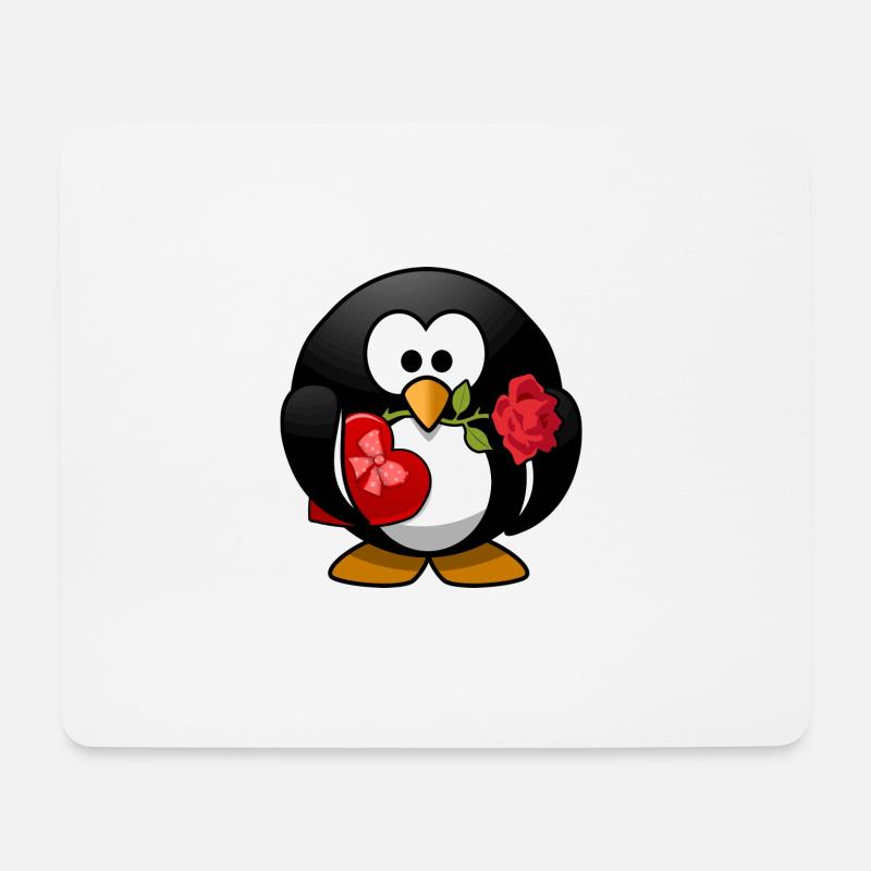 Lustiger Valentinstag-Pinguin mit Rose und Herz - Mousepad (Querformat) - Weiß