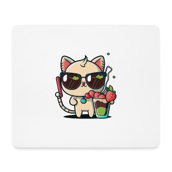 Katze mit Sonnenbrille und Cocktail - Mousepad (Querformat) - Weiß - Vorne