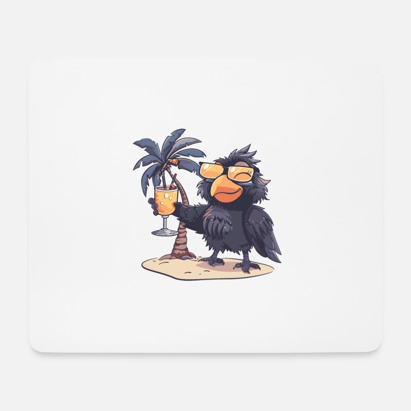 Rabe Krähe Insel Sommer Palme - Mousepad (Querformat) - Weiß