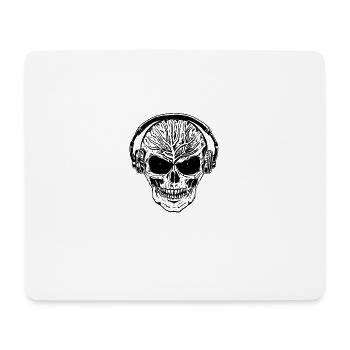 Hardstyle techno skull black with headphones - Mouse Pad (horizontal) - white - Front