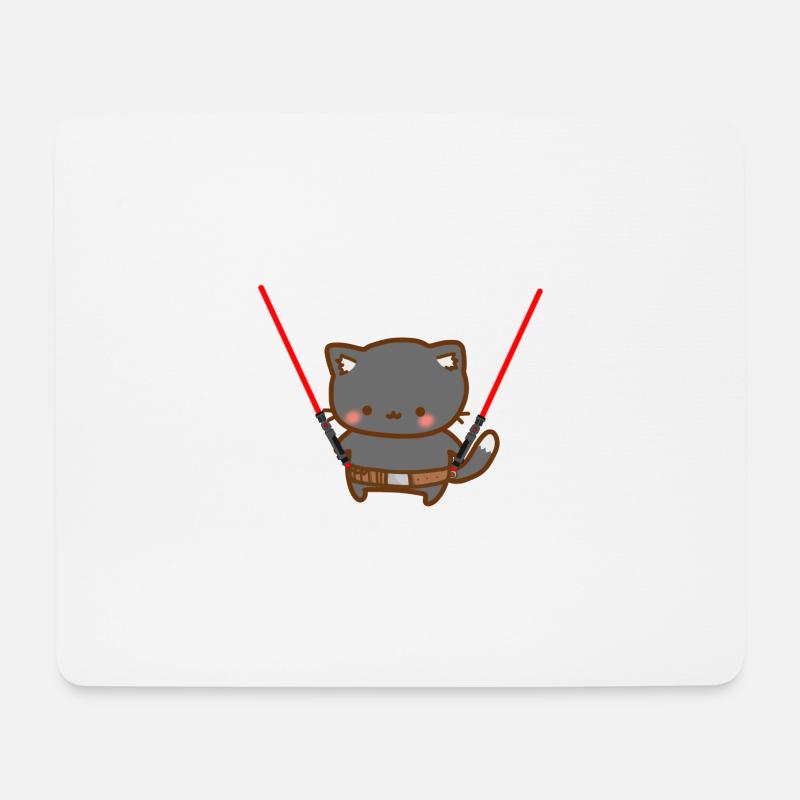 Cute cat with red lightsabers and a gür - Mouse Pad (horizontal) - white