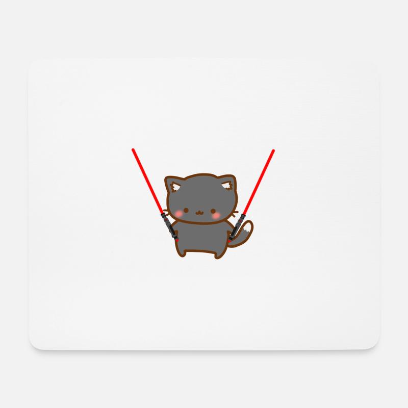 Süße Katze mit 2 roten Lichtschwertern - Mousepad (Querformat) - Weiß