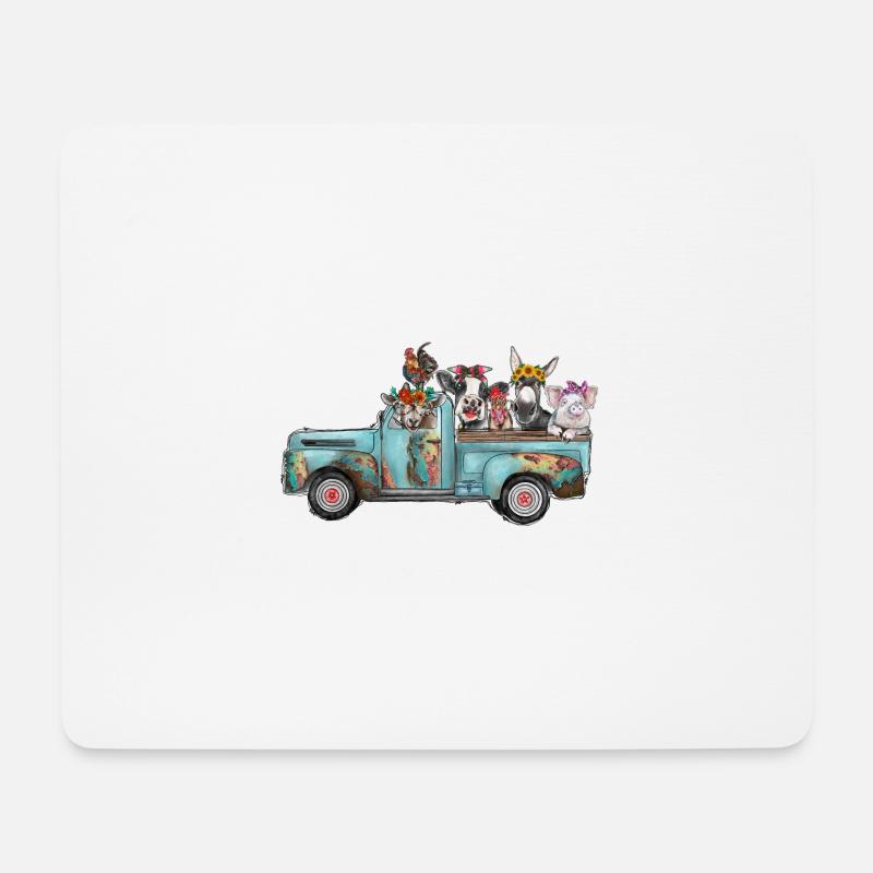 Bauernhof Tiere Türkis LKW - Mousepad (Querformat) - Weiß