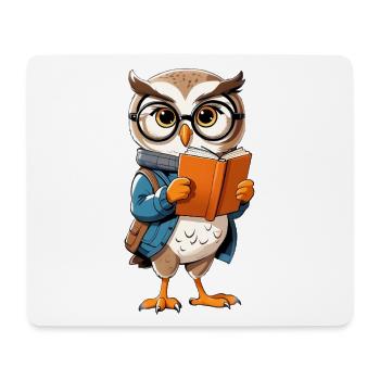 Un hibou apprenant avec des lunettes lit un livre - Tapis de souris (format paysage) - blanc - Devant
