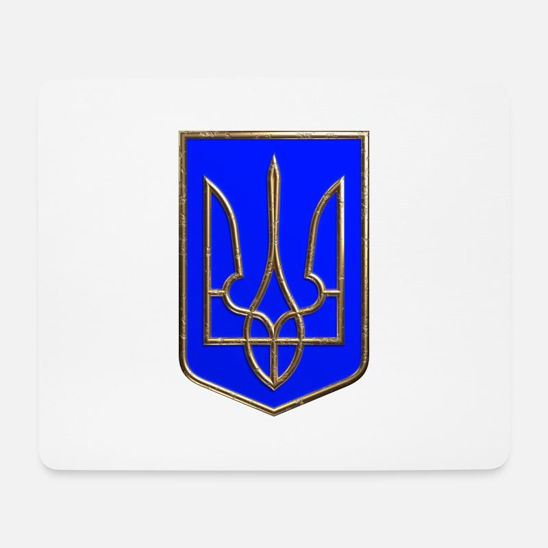 Ukraine Wappen Schild Trident Dreizack Goldlook 3 - Mousepad (Querformat) - Weiß