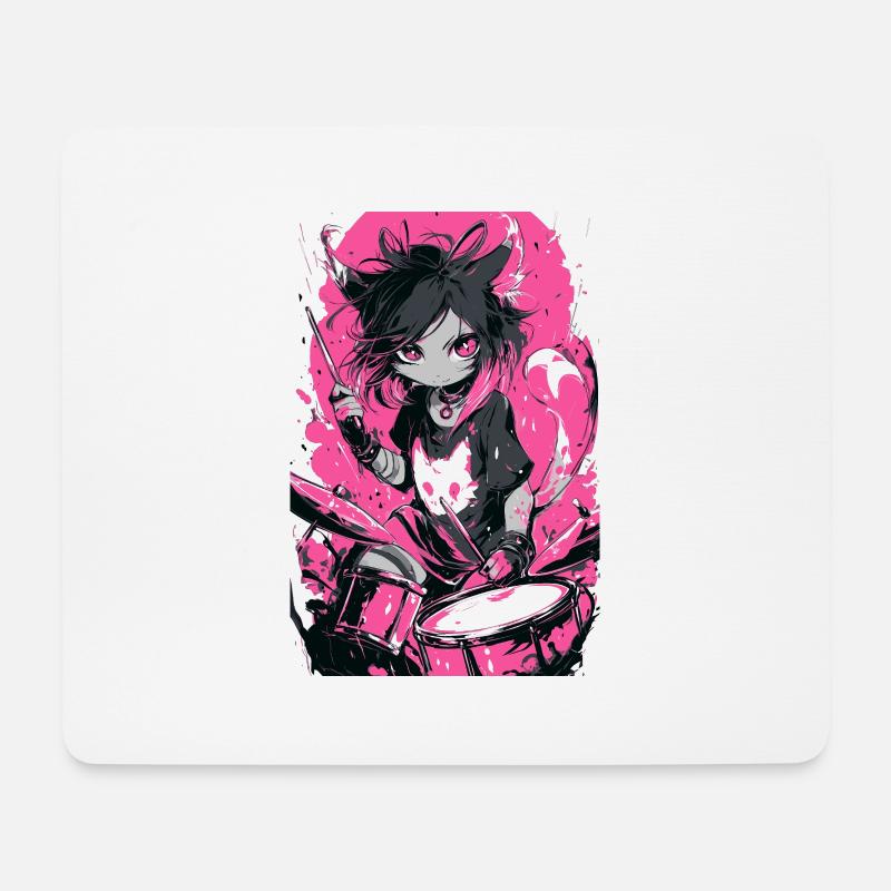 Katzendrummerin Neonpink - Mousepad (Querformat) - Weiß