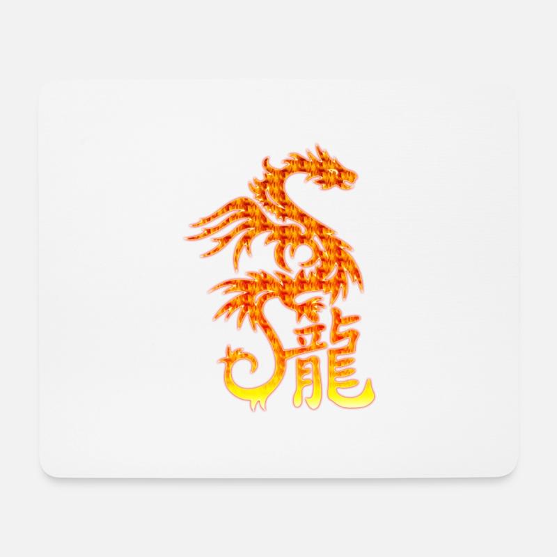 Feuerdrache mit chin. Schriftzeichen - Mousepad (Querformat) - Weiß