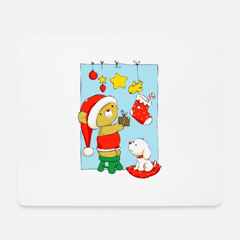 Christmas Bear doing Christmas decorations - Mouse Pad (horizontal) - white