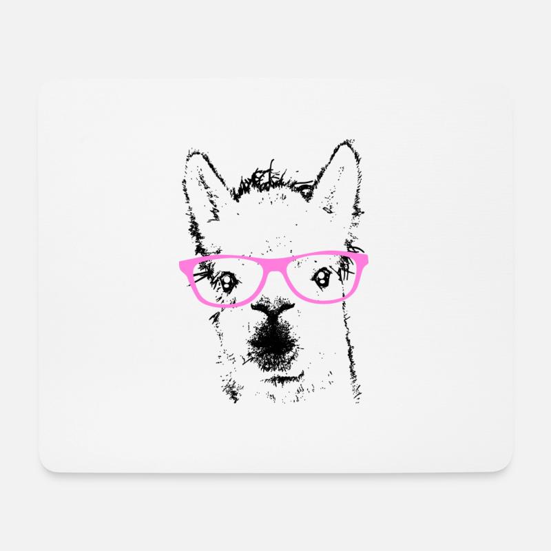 Lama Brille - Mousepad (Querformat) - Weiß