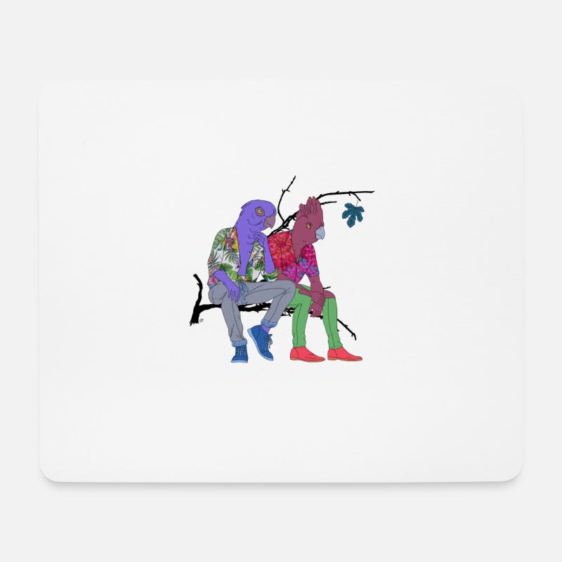 Papageien sitzen - Mousepad (Querformat) - Weiß