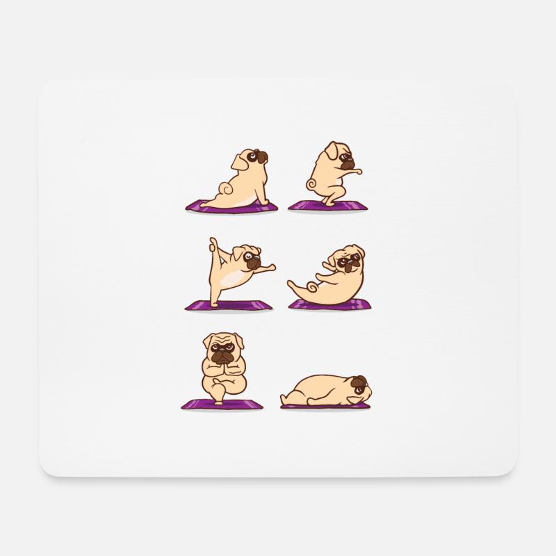 Mops Yoga - Hunde Gymnastik Fitness - Mousepad (Querformat) - Weiß