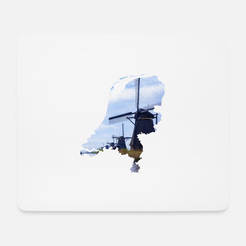 Niederlande - Windmühlen - Mousepad (Querformat) - Weiß