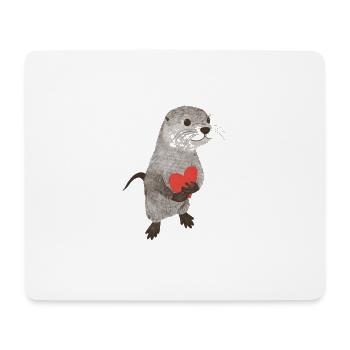 Loutre avec cœur - Tapis de souris (format paysage) - blanc - Devant