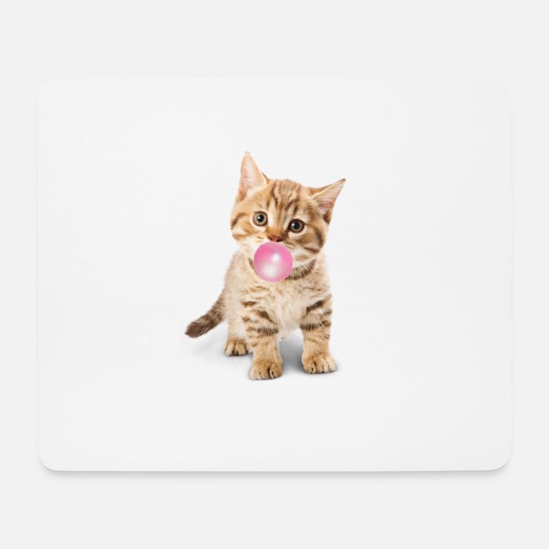Nette Katze bläst rosa Bubblegum - Mousepad (Querformat) - Weiß