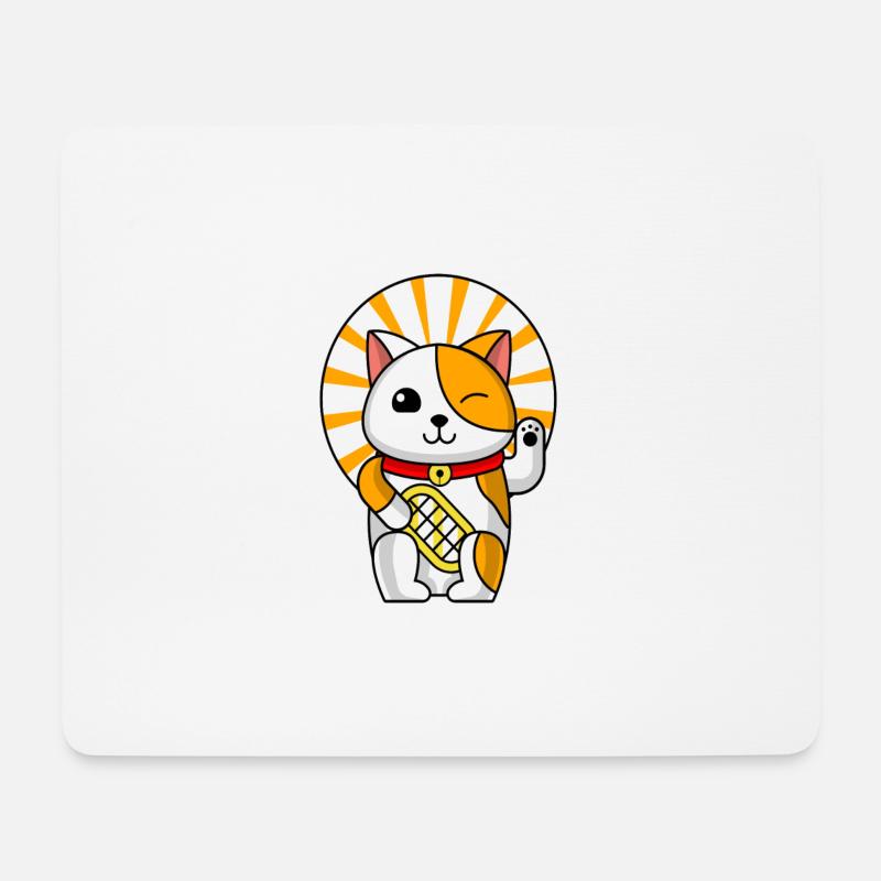 Kawaii Maneki Neko - Mousepad (Querformat) - Weiß