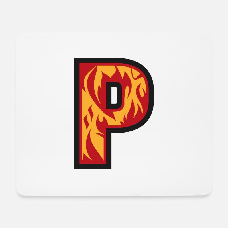 Buchstabe P mit Flammen - Buchstabe mit Feuer 🔥 - Mousepad (Querformat) - Weiß